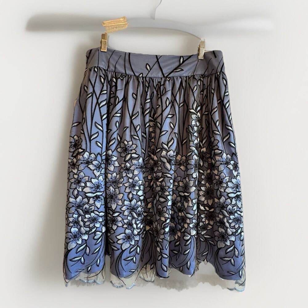 Eliza J Floral Embroidered Mesh, Lined Blue Full Midi Skirt, Size 14. NWT